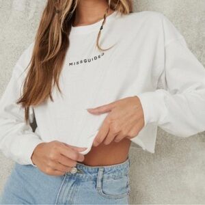 Missguided White Logo Cropped Hoodie